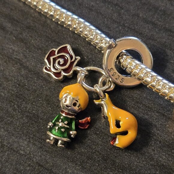 Sterling Silver 925 The Little Prince Pandora charm trio fox, flower - Picture 2 of 4
